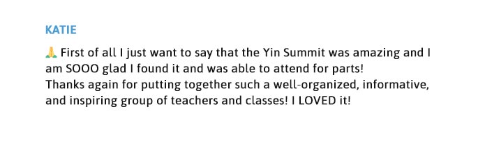 Katie Testimonial for yin event