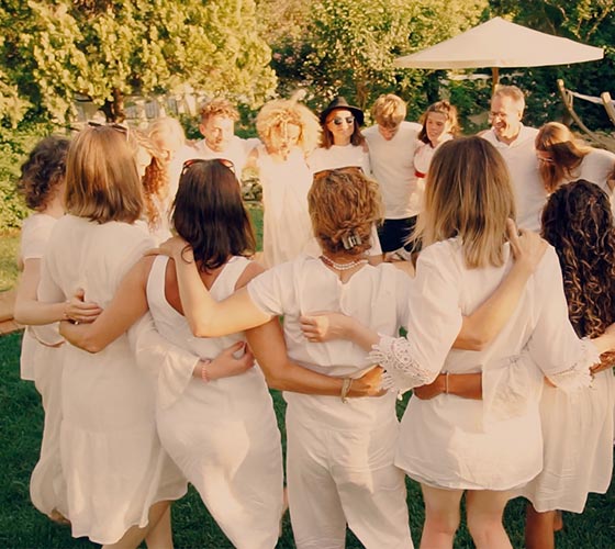 Yoga Retreat participants celebrating together in Greece