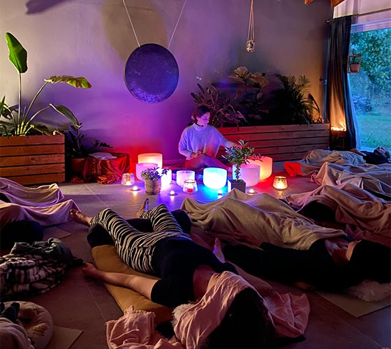 sound bath treatment during our yoga holiday for relaxation